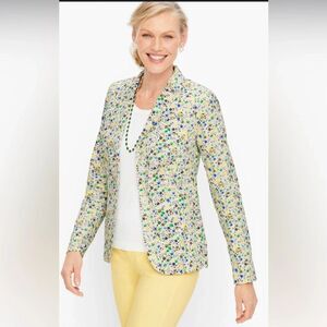 Talbots Women's Size 16P White Floral Print Ditsy Cotton Blazer